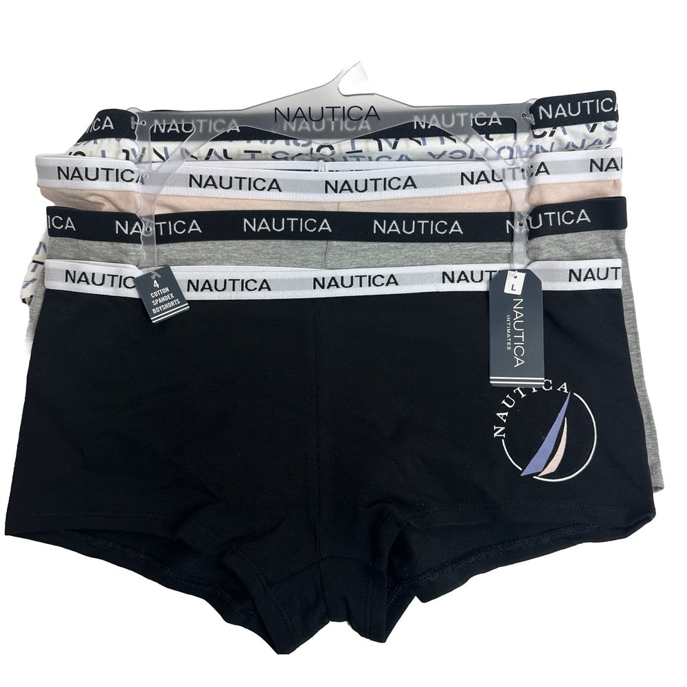 NÁUTICA Women's Boyshorts Underwear Cotton Spandex Multicolor‎ Pack 4Size L New